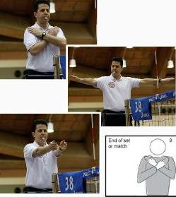 Hand official signal for volleyball end of match